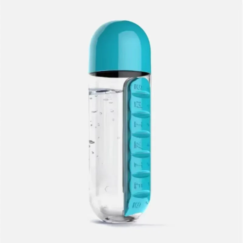 2-in-1 Pill Organizer Water Bottle with Weekly Medicine Storage